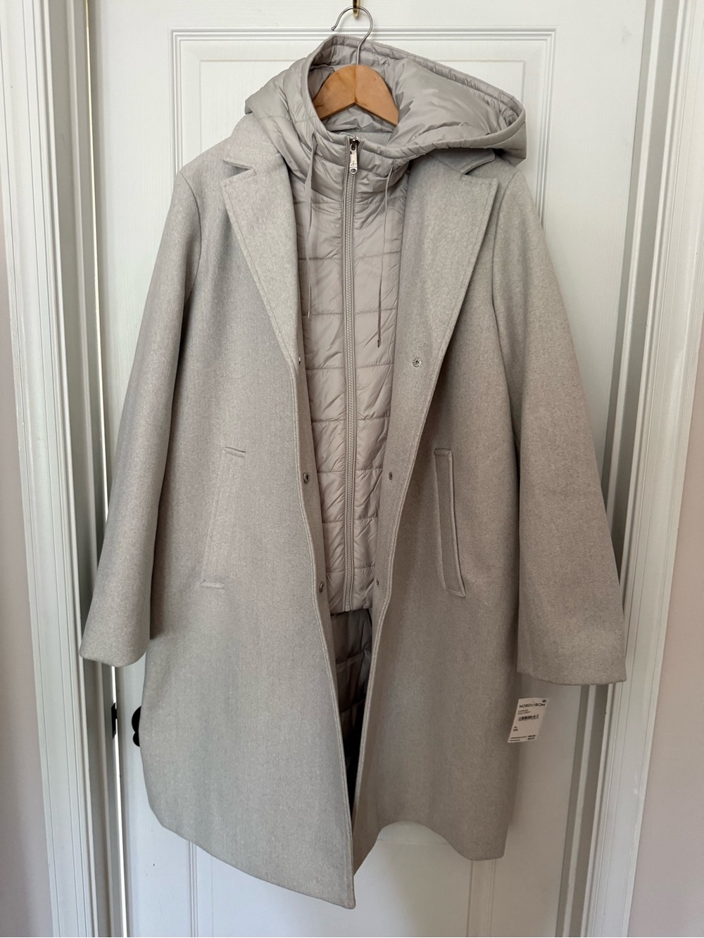 Sam Edelman NWT Light Gray Woman’s Wool-Blend Coat with Quilted Hooded Liner